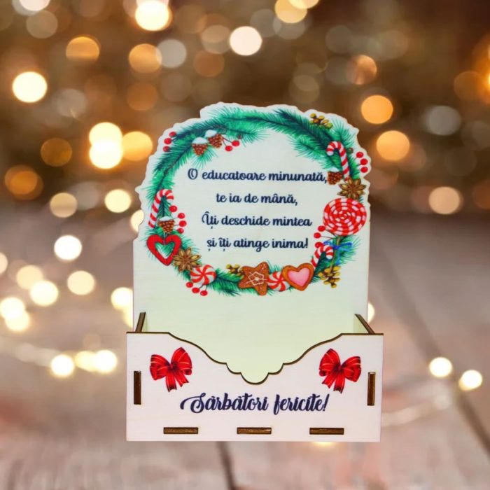 Cutii lemn aranjamente florale Craciun, Multicolor, CCUV017 - imagine 3