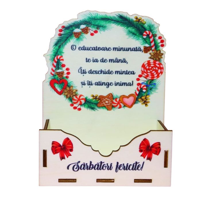 Cutii lemn aranjamente florale Craciun, Multicolor, CCUV017 - imagine 1