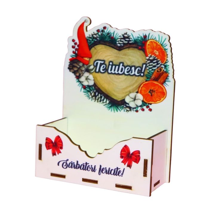 Cutii lemn aranjamente florale Craciun, Multicolor, CCUV018 - imagine 4