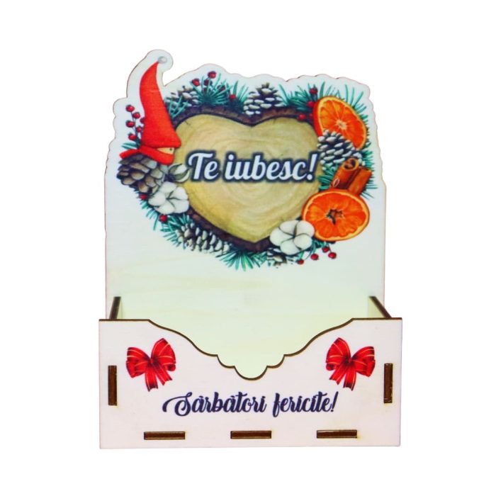 Cutii lemn aranjamente florale Craciun, Multicolor, CCUV018 - imagine 1