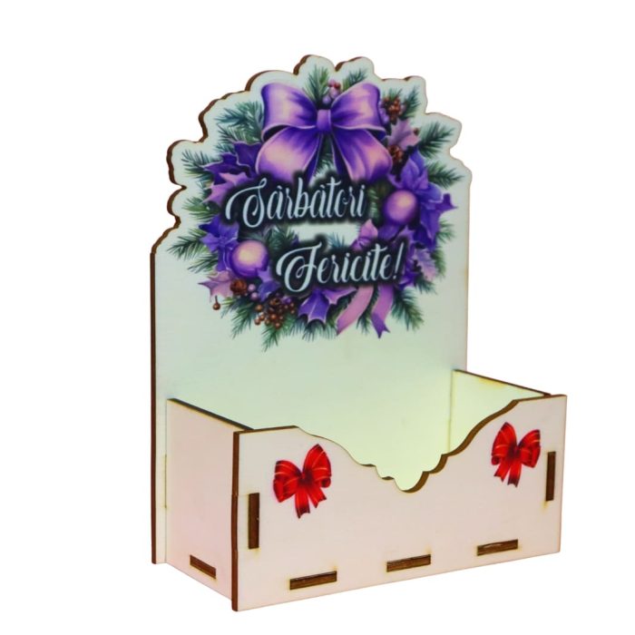 Cutii lemn aranjamente florale Craciun, Multicolor, CCUV022 - imagine 2