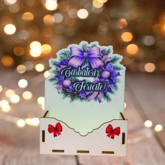 Cutii lemn aranjamente florale Craciun, Multicolor, CCUV022 - imagine 3