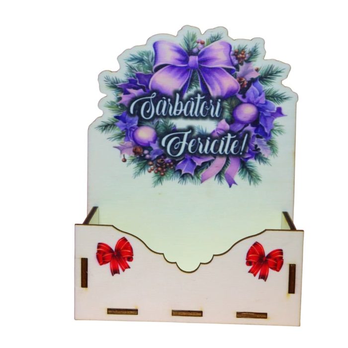 Cutii lemn aranjamente florale Craciun, Multicolor, CCUV022 - imagine 1