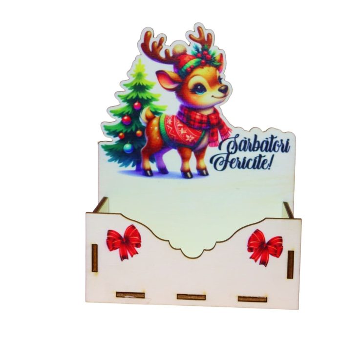 Cutii lemn aranjamente florale Craciun, Multicolor, CCUV023 - imagine 1
