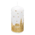 Decoratiune de Craciun, Lumanare, Alb, Auriu, Glitter, Brazi, DCJ280