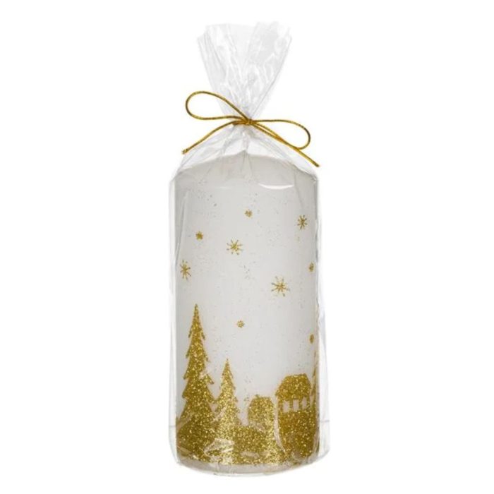 Decoratiune de Craciun, Lumanare, Alb, Auriu, Glitter, Brazi, DCJ280 - imagine 2