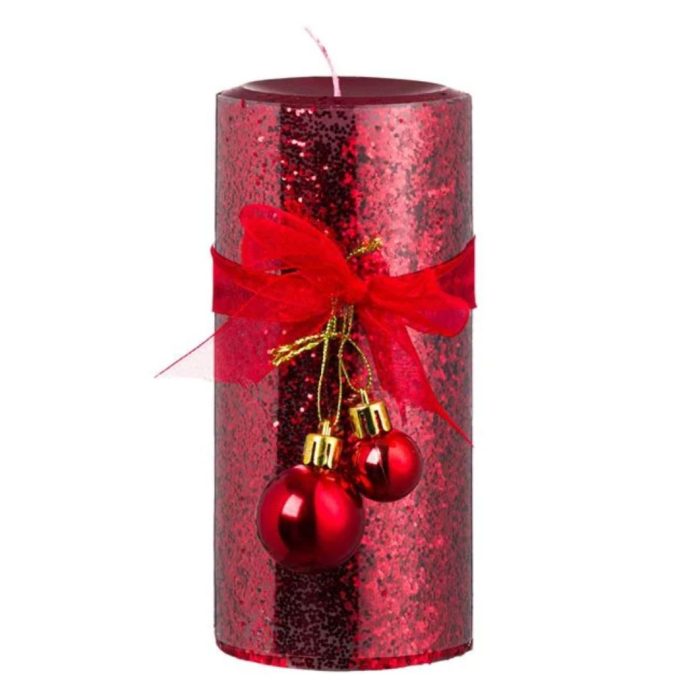Decoratiune de Craciun, Lumanare, Rosu, Glitter, Globuri, 7x15.5cm, DCJ289 - imagine 1