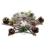 Decoratiune de Craciun, Suport, Lumanare, Lemn, Stea Glitter, 31x31x10cm, DCJ306