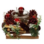 Decoratiune de Craciun, Suport, Lumanare, Lemn, Conuri, Globuri, 15x15x11cm, DCJ307 - imagine 2
