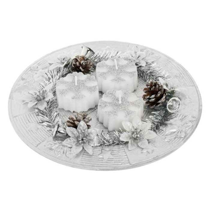 Decoratiune de Craciun, Lumanari, Platou Decorativ, Argintiu, 24cm, DCJ312 - imagine 1