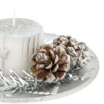 Decoratiune de Craciun, Lumanare, Platou Decorativ, Conuri, Argintiu, 14cm, DCJ313 - imagine 2