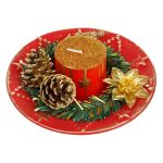 Decoratiune de Craciun, Lumanare, Platou Decorativ, Rosu, Con, 15cm, DCJ314