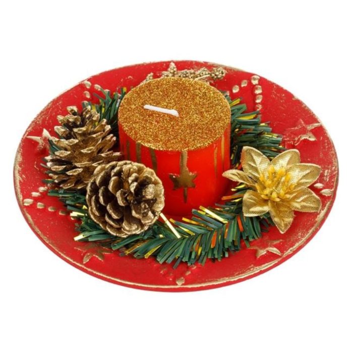 Decoratiune de Craciun, Lumanare, Platou Decorativ, Rosu, Con, 15cm, DCJ314 - imagine 1