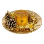 Decoratiune de Craciun, Lumanare, Platou Decorativ, Auriu, Con, 14cm, DCJ315