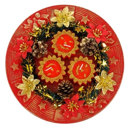 Decoratiune de Craciun, Lumanare, Platou Decorativ, Rosu, 24cm, DCJ316