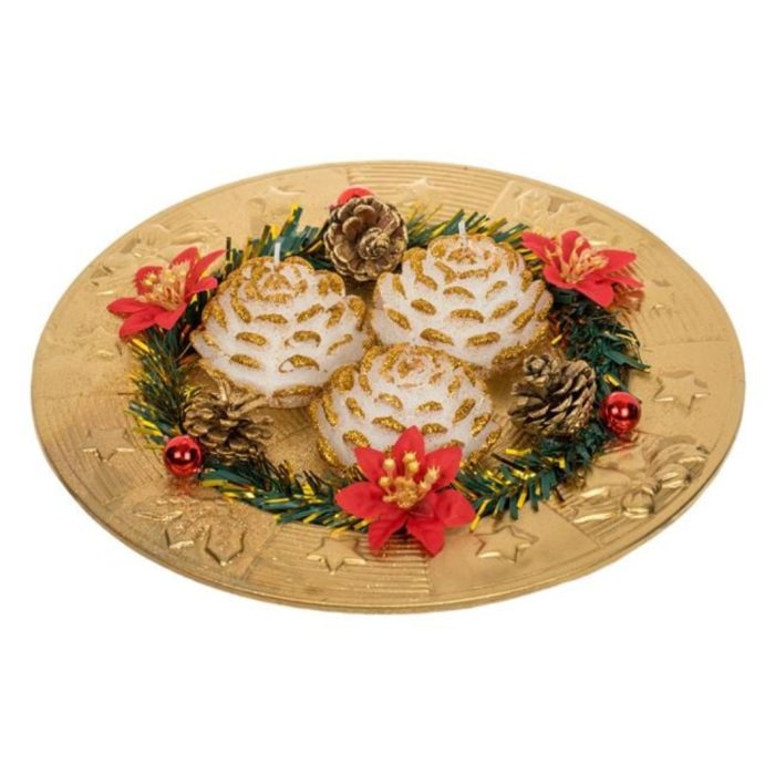 Decoratiune de Craciun, Lumanare, Platou Decorativ, Auriu, Craciunita, 24cm, DCJ317 - imagine 1
