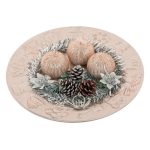 Decoratiune de Craciun, Lumanare, Platou Decorativ, Argintiu, Conuri, 24cm, DCJ318