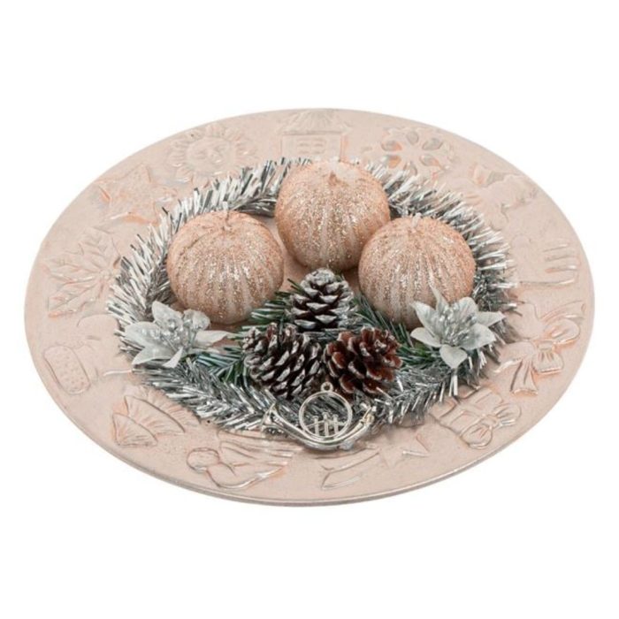 Decoratiune de Craciun, Lumanare, Platou Decorativ, Argintiu, Conuri, 24cm, DCJ318 - imagine 1