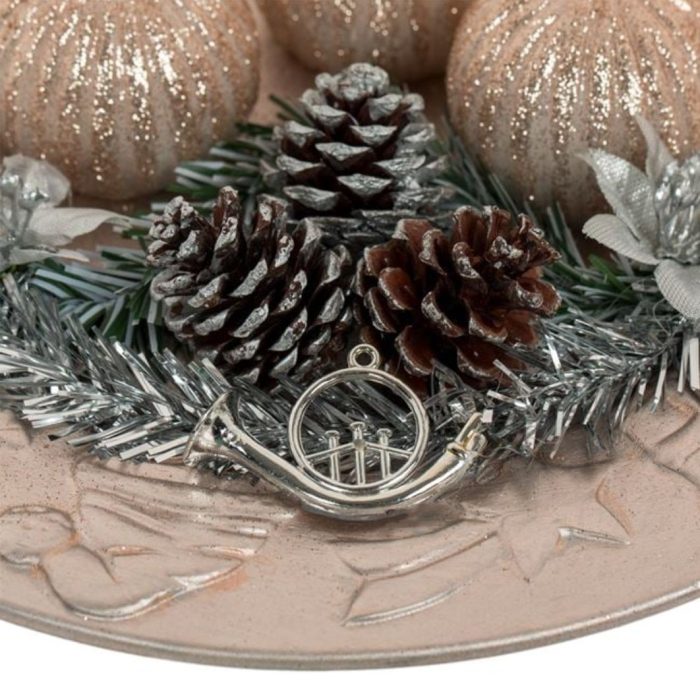 Decoratiune de Craciun, Lumanare, Platou Decorativ, Argintiu, Conuri, 24cm, DCJ318 - imagine 2