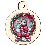 Glob Lemn, Craciun, Personalizat, Soricel, Multicolor, 9cm, GLUV031