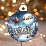 Glob Lemn, Craciun, Personalizat, Mos Craciun cu sania, Multicolor, 9cm, GLUV032 - imagine 2
