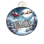 Glob Lemn, Craciun, Personalizat, Mos Craciun cu sania, Multicolor, 9cm, GLUV032 - imagine 4