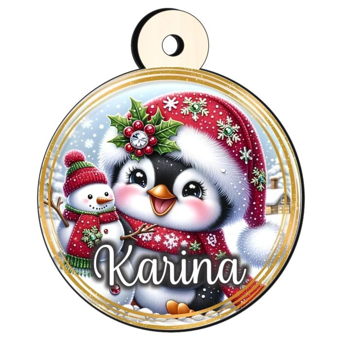 Glob Lemn, Craciun, Personalizat, Pinguin, Multicolor, 9cm, GLUV034 - imagine 1