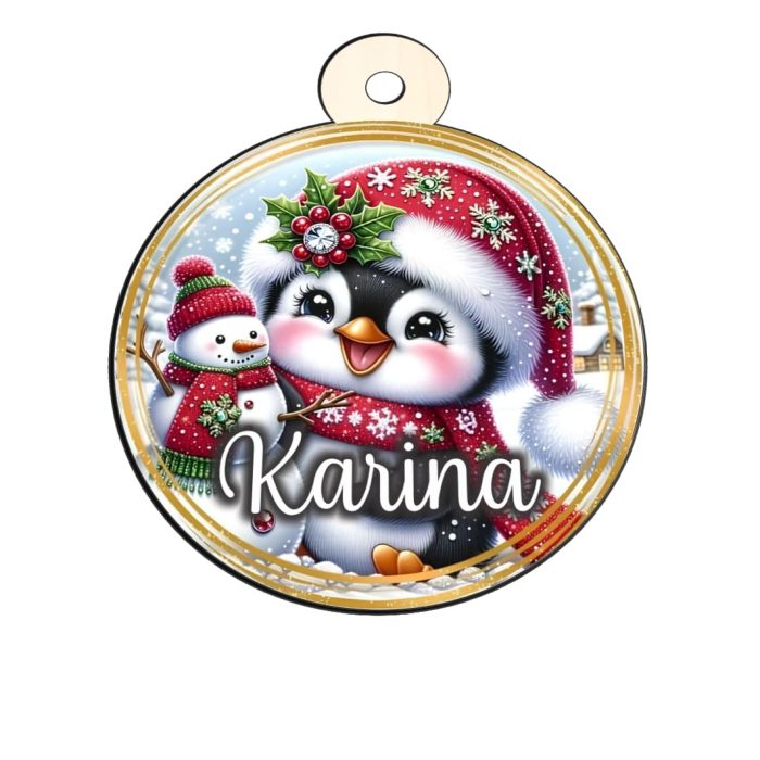 Glob Lemn, Craciun, Personalizat, Pinguin, Multicolor, 9cm, GLUV034 - imagine 4