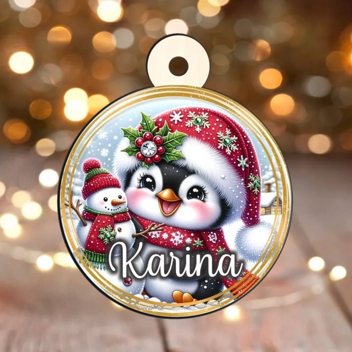 Glob Lemn, Craciun, Personalizat, Pinguin, Multicolor, 9cm, GLUV034 - imagine 2
