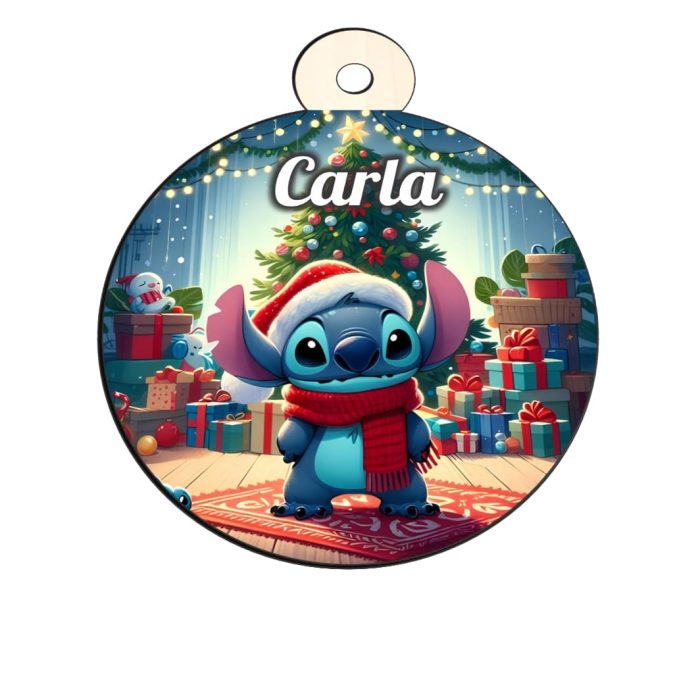Glob Lemn, Craciun, Personalizat, Stitch, Multicolor, 9cm, GLUV040 - imagine 4