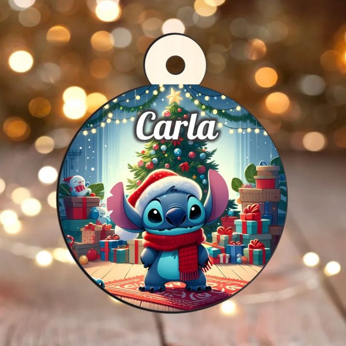 Glob Lemn, Craciun, Personalizat, Stitch, Multicolor, 9cm, GLUV040 - imagine 2