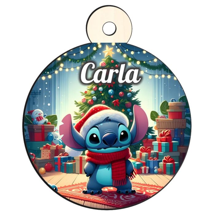 Glob Lemn, Craciun, Personalizat, Stitch, Multicolor, 9cm, GLUV040 - imagine 1