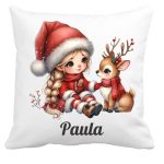 Perna personalizata , Craciun, Fetita cu ren, 40x40 cm, PC006