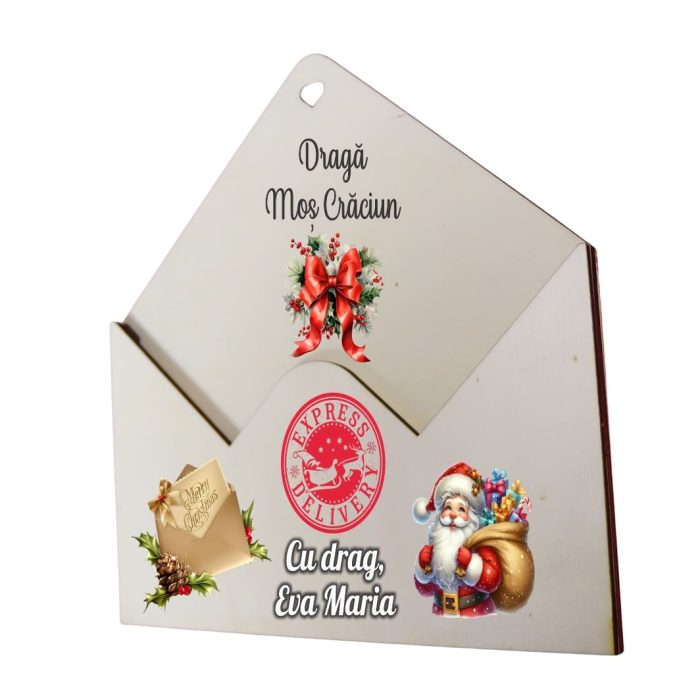 Plic pentru Scrisoare Mos Craciun, Personalizat, Lemn, 23x22 cm, PSSMC002 - imagine 3