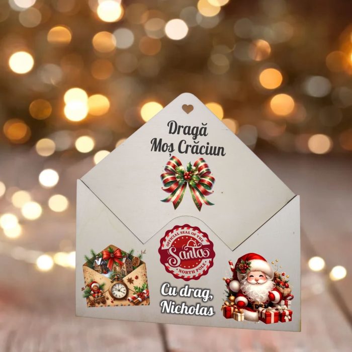 Plic pentru Scrisoare Mos Craciun, Personalizat, Lemn, 23x22 cm, PSSMC003 - imagine 2