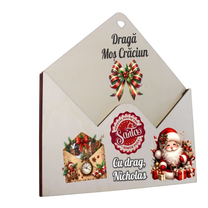 Plic pentru Scrisoare Mos Craciun, Personalizat, Lemn, 23x22 cm, PSSMC003 - imagine 4