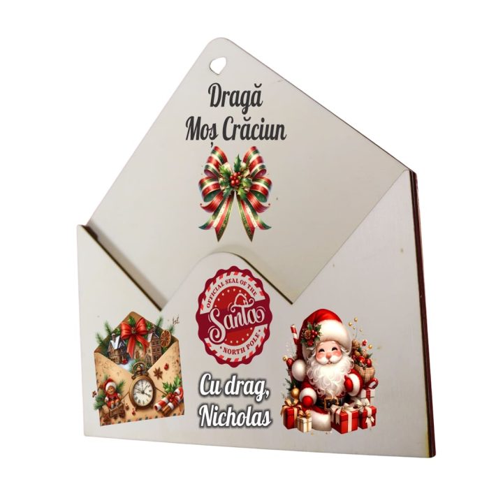 Plic pentru Scrisoare Mos Craciun, Personalizat, Lemn, 23x22 cm, PSSMC003 - imagine 3