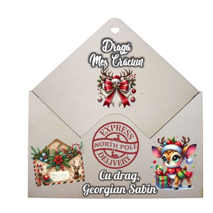 Plic pentru Scrisoare Mos Craciun, Personalizat, Lemn, 23x22 cm, PSSMC005 - imagine 1