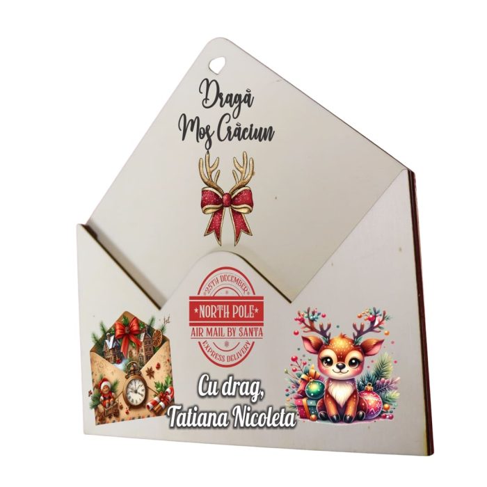 Plic pentru Scrisoare Mos Craciun, Personalizat, Lemn, 23x22 cm, PSSMC007 - imagine 3