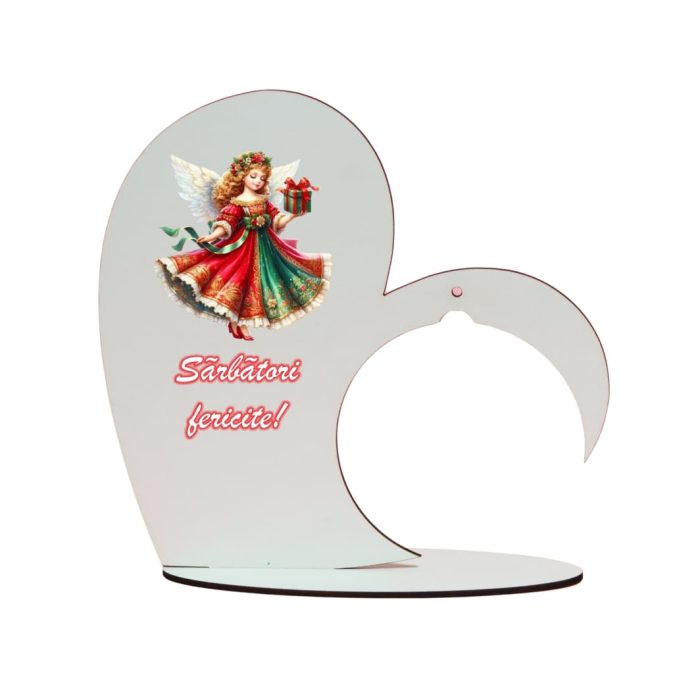 Suport Glob Floral tip Inima, Craciun, Lemn, 20x19cm, SFGCUV005 - imagine 1