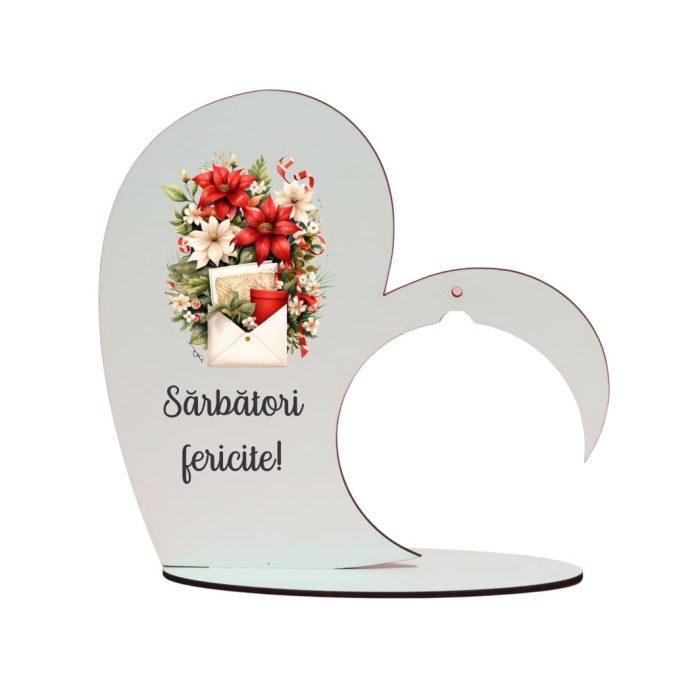 Suport Glob Floral tip Inima, Craciun, Lemn, 20x19cm, SFGCUV009 - imagine 1