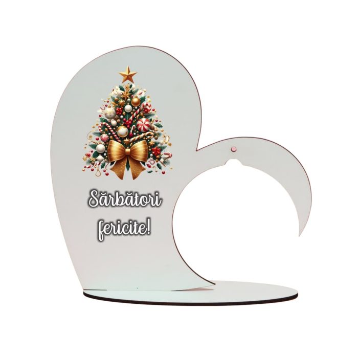 Suport Glob Floral tip Inima, Craciun, Lemn, 20x19cm, SFGCUV010 - imagine 1