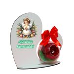 Decoratiune cu licheni si trandafir criogenat rosu, Craciun, Lemn, 20×19 cm, SGCUV002 - imagine 3