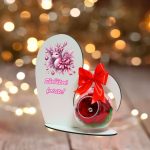 Decoratiune cu licheni si trandafir criogenat rosu, Craciun, Lemn, 20×19 cm, SGCUV003 - imagine 2