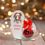 Decoratiune cu licheni si trandafir criogenat rosu, Craciun, Lemn, 20×19 cm, SGCUV007 - imagine 2