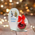 Decoratiune cu licheni si trandafir criogenat rosu, Craciun, Lemn, 20×19 cm, SGCUV008 - imagine 2