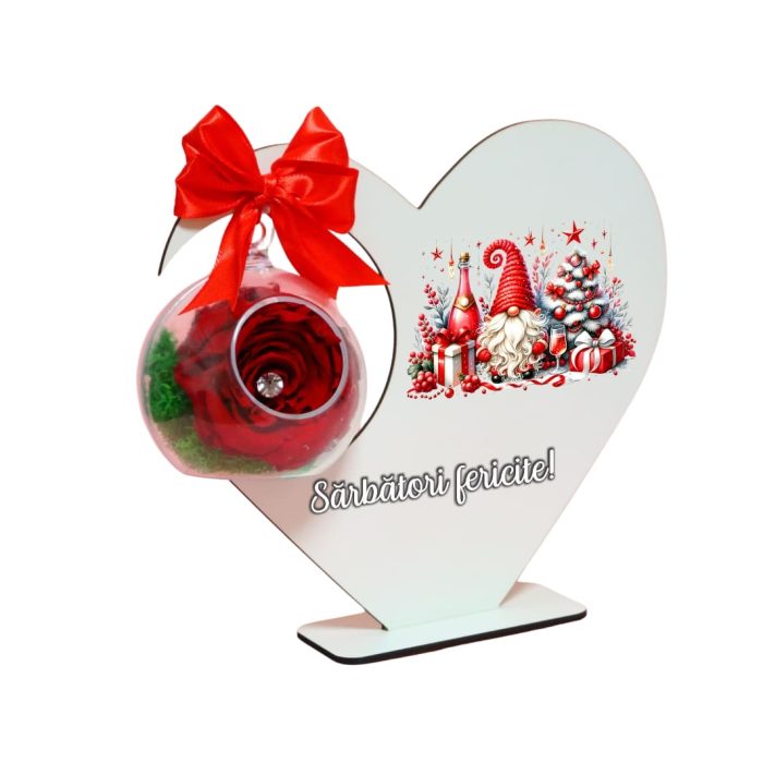 Decoratiune cu licheni si trandafir criogenat rosu, Craciun, Lemn, 20×19 cm, SGCUV011 - imagine 3