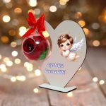 Decoratiune cu licheni si trandafir criogenat rosu, Craciun, Lemn, 20×19 cm, SGCUV012 - imagine 2