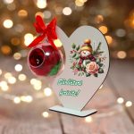 Decoratiune cu licheni si trandafir criogenat rosu, Craciun, Lemn, 20×19 cm, SGCUV018 - imagine 2