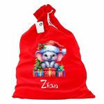 Saculet Personalizat de Craciun Catifelat, Rosu, Mos Craciun, 60 cm, SMCR004